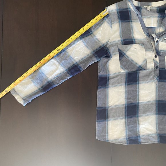 Long Sleeve V-Neck 100% Organic Cotton Top/Blouse Navy/White Size Large - Picture 11 of 12